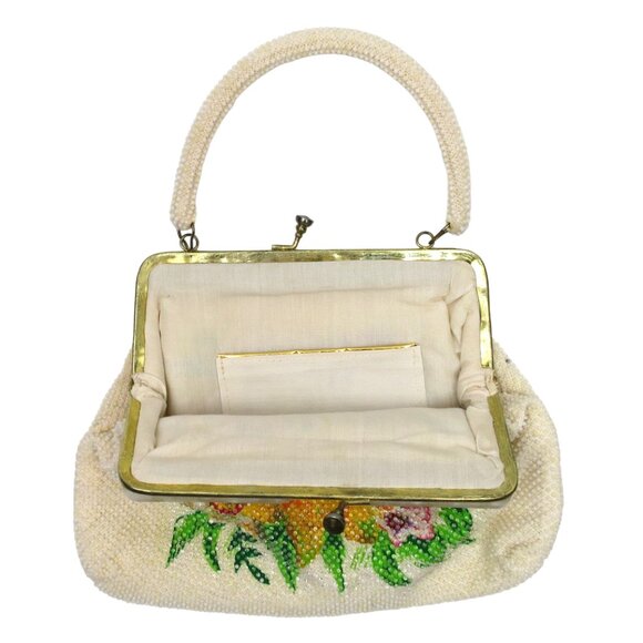 Vtg 1960s Mid Century Floral Beaded & Lucite Trim Handbag - Picture 6 of 6